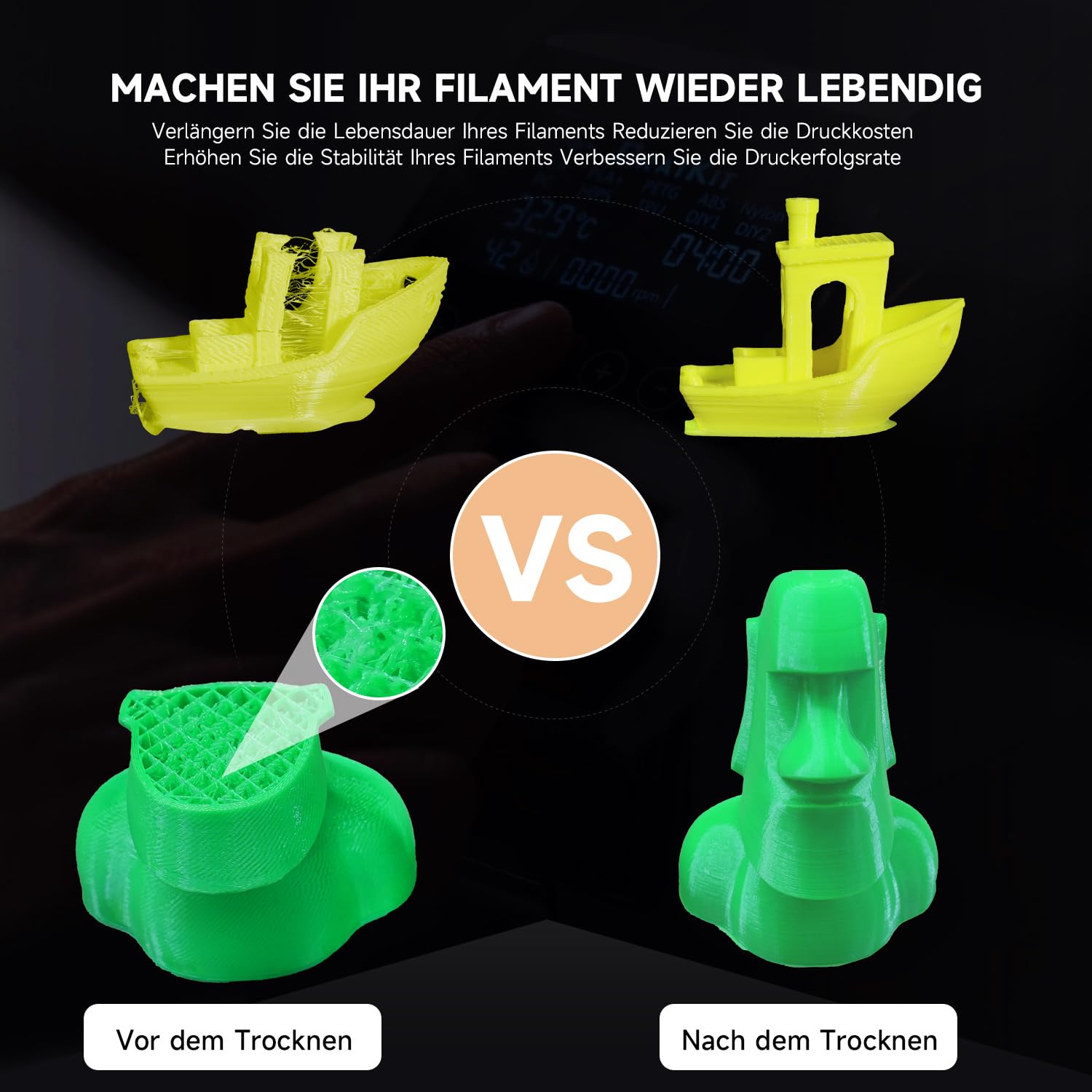 GratKit Filament Trockner Firefly V2.0, 3D Drucker Filament Dryer, Smartlife APP Gesteuerter, Lüfter für effektives Trocknen eingebaut, Trockenbox für PLA, PETG, ABS, Nylon, TPU, PC, Schwarz