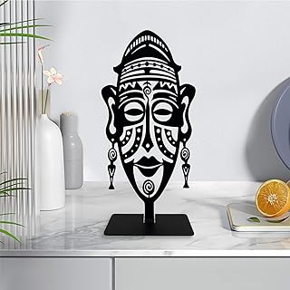Metal African Mask Tabletop Decor, Traditional Tribal Ethnic Mask Table Top Decor, Abstract Africa Culture Artwork, Centerpiece Table Decorations, Afrocentric Gifts