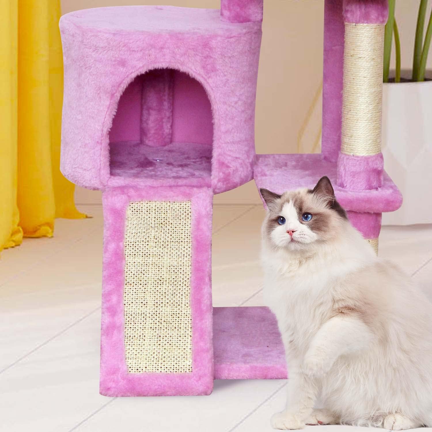 review MIAO PAW 11Pink Cute Cat Tree Tower for Indoor Cats - Condo with Sisal Scratching Posts，Jump Platform Cat Furniture Activity Center Play House Bed