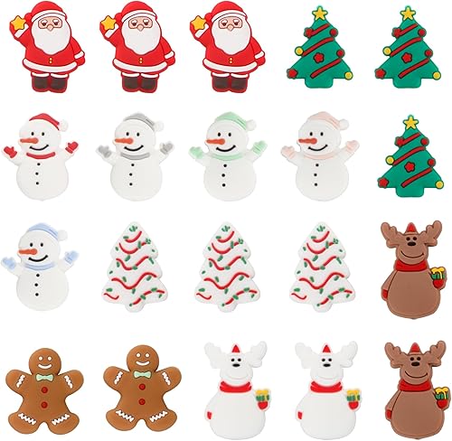 Sunrony 20 cuentas focales de silicona para hacer llaveros, cuentas de silicona focales de personajes navideños a granel para bolígrafos, pulseras,