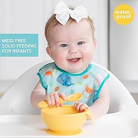 Bumkins Bibs, for Baby Girl or Boy, Infant 3-9 Months, Essential Must Have for Eating, Feeding, Baby Led Weaning Supplies, Mess Saving Waterproof Soft Fabric, Starter Bib 2-pk Blue Ocean Life