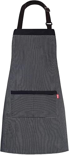 Miniatura 10 de Striped Aprons for Women and Men with Pockets, Adjustable Chef Bib Apron for Cooking, Grilling, BBQ