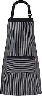 Aprons for Women and Men, Kitchen Chef Apron with 2 Pockets and 40" Long Ties, Adjustable Bib Apron for Cooking, Serving - 32" x 28" - Black/White Pinstripe - 1 Pcs
