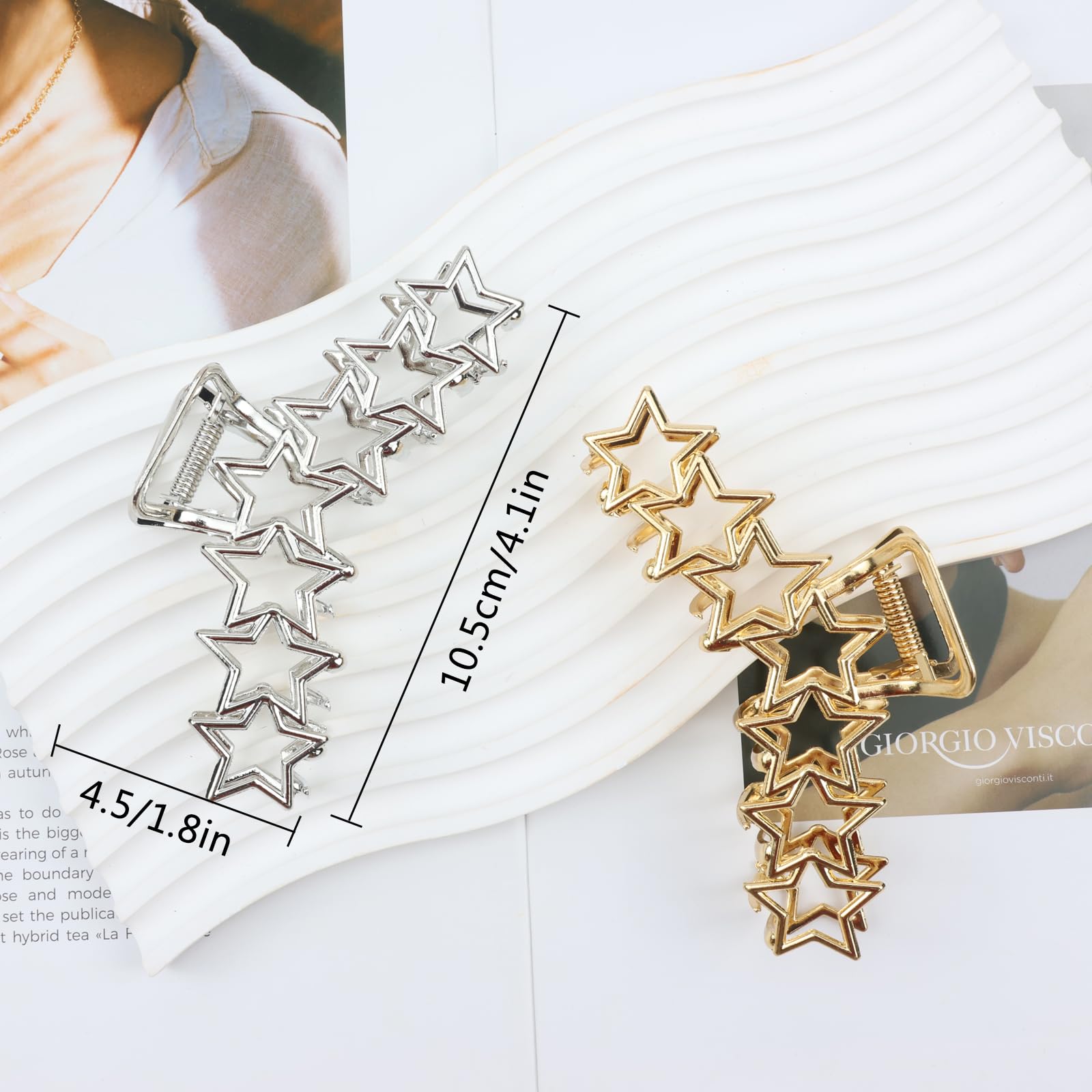 2 pinzas de metal Y2K para el pelo con forma de estrella para mujer, diseño antideslizante grande, pinzas para el cabello grueso y fino, accesorios grandes para el cabello para mujer