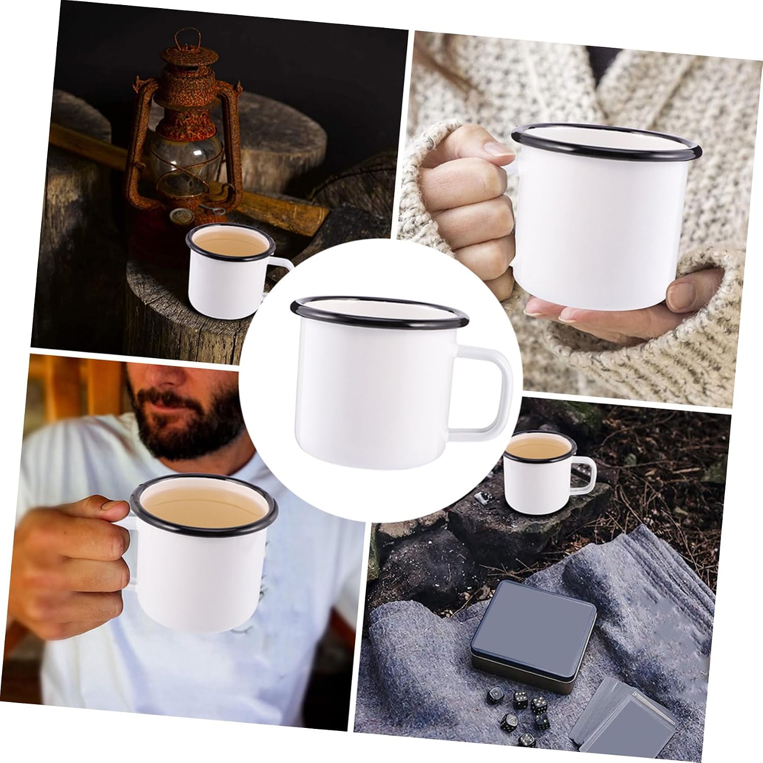 Enamel Drinking Cup Enamel Camping Mug for Camping Hiking Picnic ( White )
