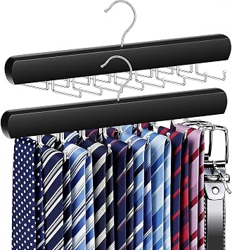 2-Pack Tie Rack Hanger for Closet, 36 Hooks Belt Hanger, Black