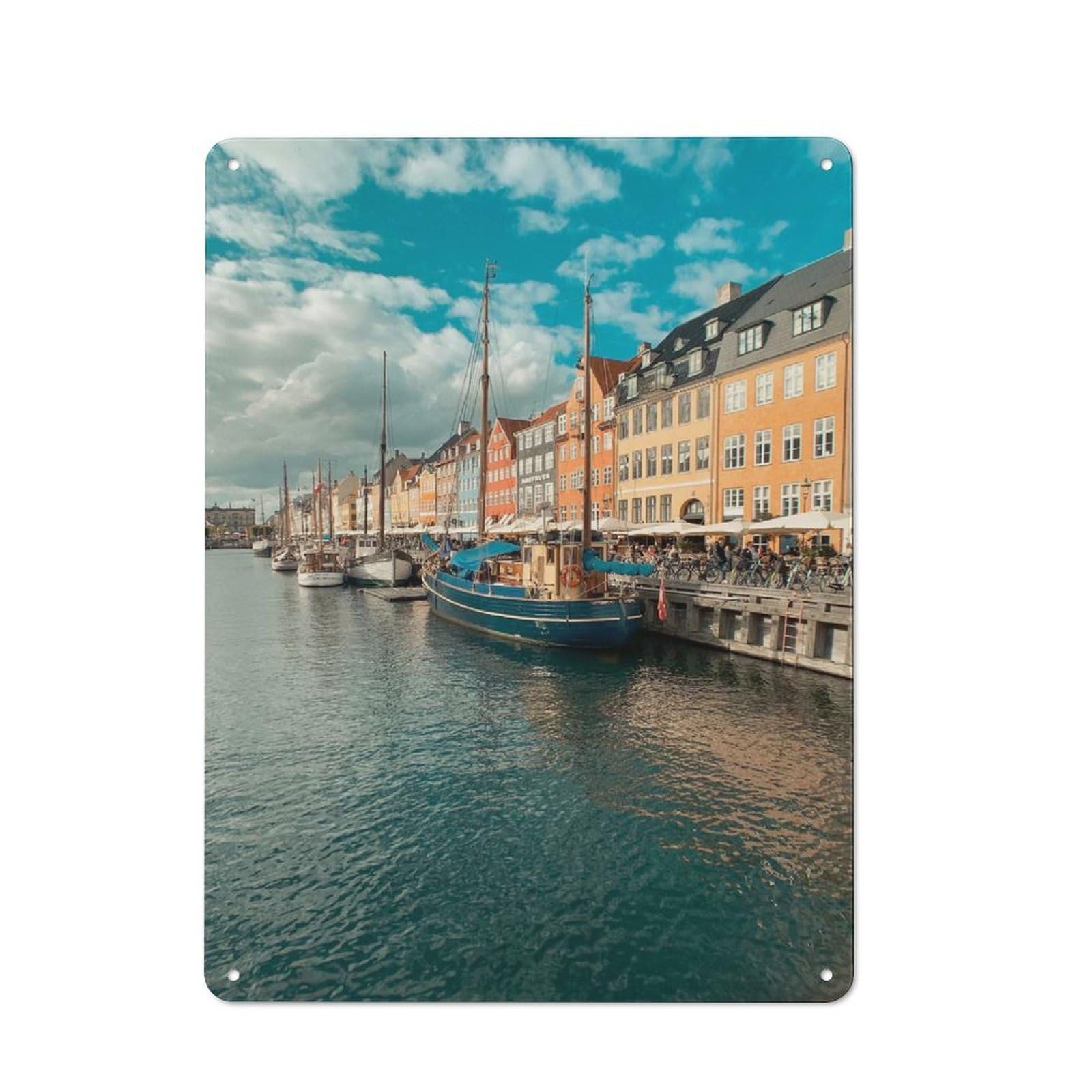 Junmoney Style-19 Metal Wall Art Sign With Nyhavn Canal, Copenhagen, Denmark Design 40X30cm, Vintage Vintage Wall Decor For Living Room, Hallway, Kitchen Or Cafe