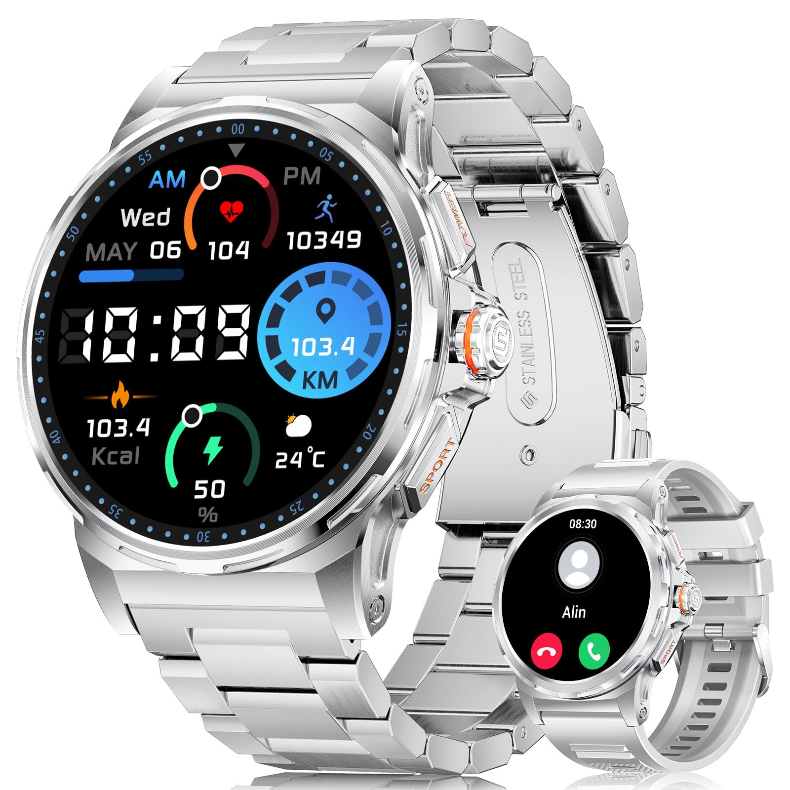 LIGE Orologio Smartwatch Uomo, 1.43" HD, IP68, 120+ sport, Bluetooth | AMOLED Display, 360mAh Batteria, Monitor Salute 24/7, Chiamate e Notifiche, Compatibile Android/iOS
