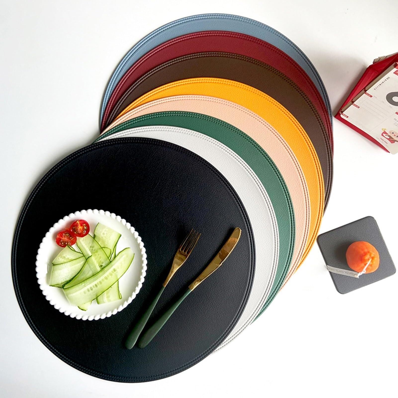 Salvamanteles Salvamanteles, Manteles Individuales Redondos de Piel sintética Lavables, Multicolor, 15 Pulgadas de diámetro, Paquete de 4/6/8(Coffee,Set of 8)