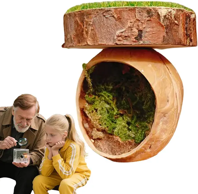 SpringSpin Terrarium Jumping Spider Magnetic Shelter - Handmade Walnut Hide
