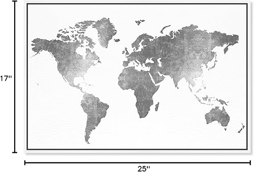 Miniatura 9 de The Oliver Gal Artist Co. Mapamundi - Lienzo moderno de cuero plateado Mapamundi para pared, diseño de mapamundi de cuero plateado, sala de estar,