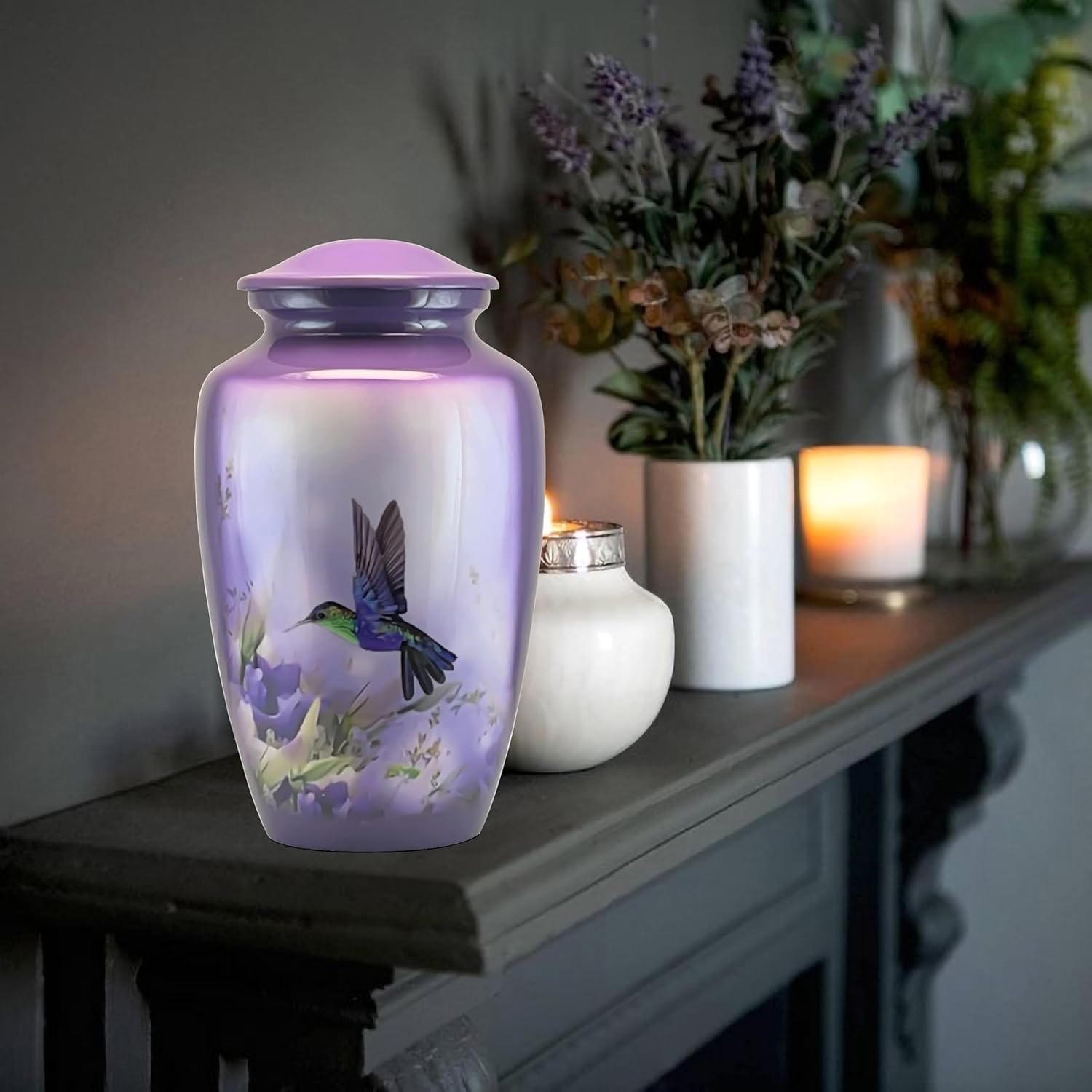Beautiful Hummingbird, Cremation Urns for Human Ashes Adult Classis Urns with Velvet Bag