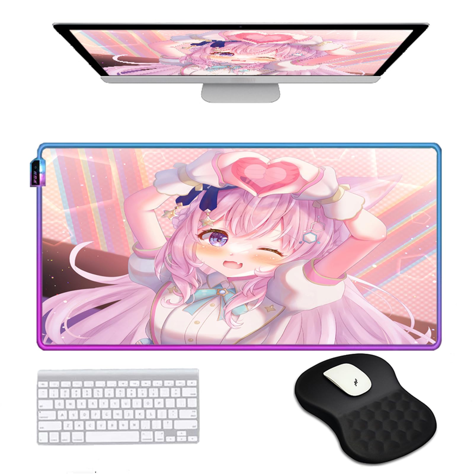 Amazon.co.jp: マウスパッド ピンク ハート ガール ラージ RGB マウスパッド XXL 拡張 ゲーム用マウスパッド ノンスリップ  ノートパソコン キーボード カワイイ アニメ 女の子 マウスパッド オフィス&自宅用、RGB+リストレスト、S(11.8インチx23.6インチ) :  ...