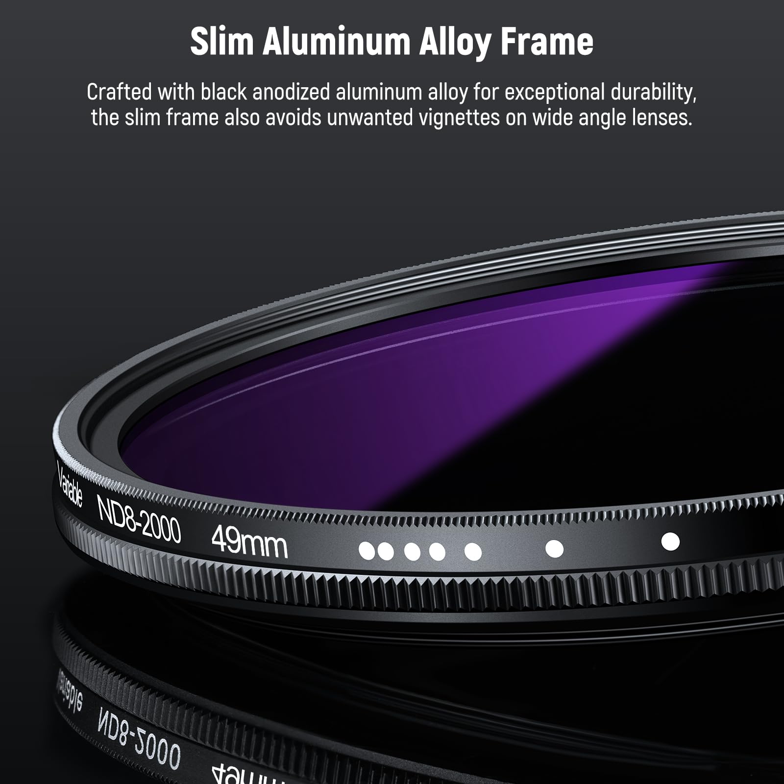 NEEWER 49mm Filtro ND Variabile (ND8-2000), True Colors e Hard Stop, Filtro Densità Neutra Limitata Regolabile 3-11 Stop per DSLR Mirrorless Camera, Vetro Ottico Multistrato, Telaio Sottile Alluminio