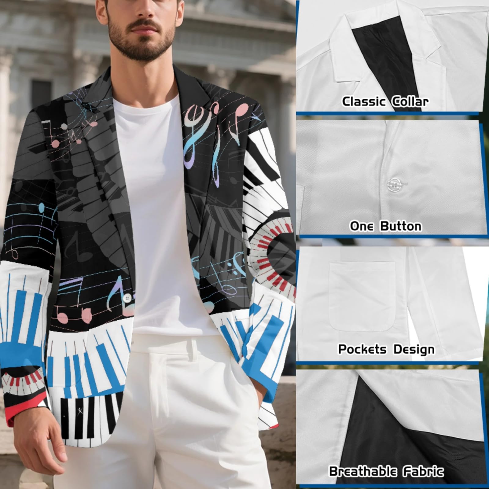 Binienty Completo da uomo con giacca e gilet stampati, 2 pezzi, vestibilità aderente, per feste, banchetti ed eventi festivi