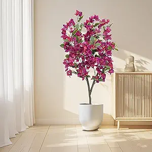 Garveehome Bougainvillea Artificial Tree, 4ft Tall Plastic Potted Artificial Flower Trees Bougainvillea Plant for Photography Atmosphere Decor Home Office Decor Housewarming Gift