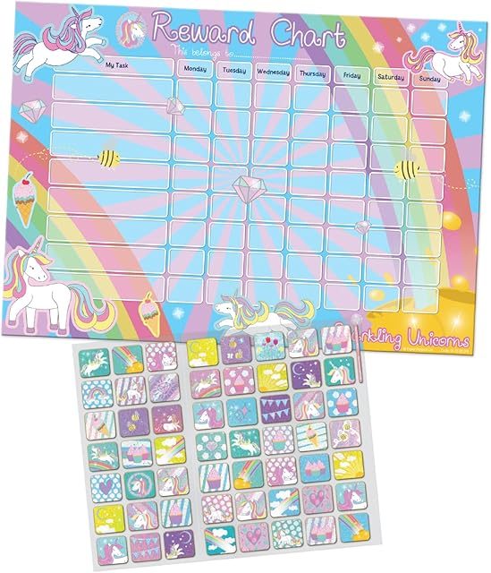 Paper Projects Sparkling Unicorns Reward Chart Includes 56 Sparkly Stickers, Chart is Wipe-Clean,29.7cm x 42cm