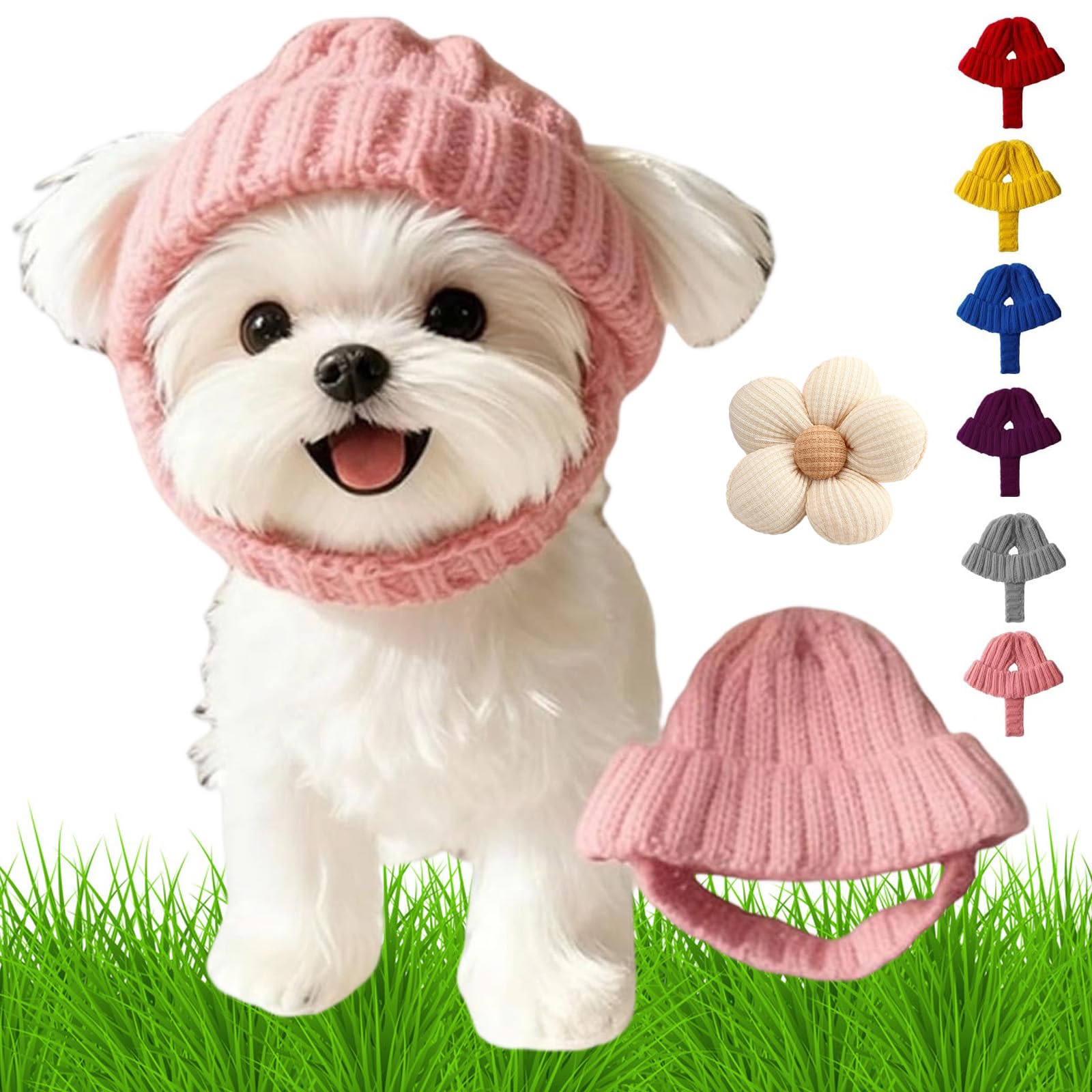 Red Knit Dog Beanie with Ear Flaps,Warm Winter Knit Hats for Small Dogs and Cats, Soft Stretchy Puppy Knit Cap for Cold Weather, Christmas Pet Hat Costume with Cozy Ear Coverage (D)