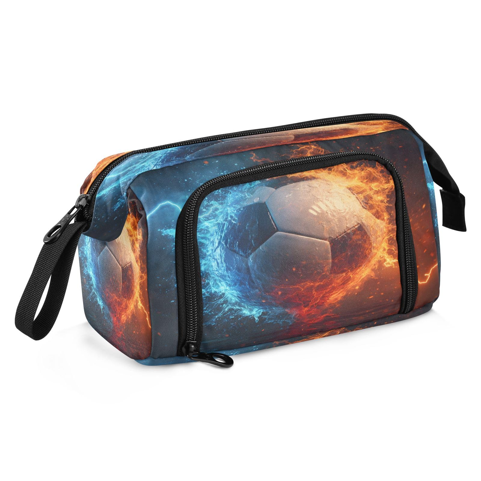 Mnsruu Big Capacity Pencil Case Ice and Fire Soccer Pouch Pen Case Pencil Box Stationery Bag Makeup Bag Office Organizer for Adults