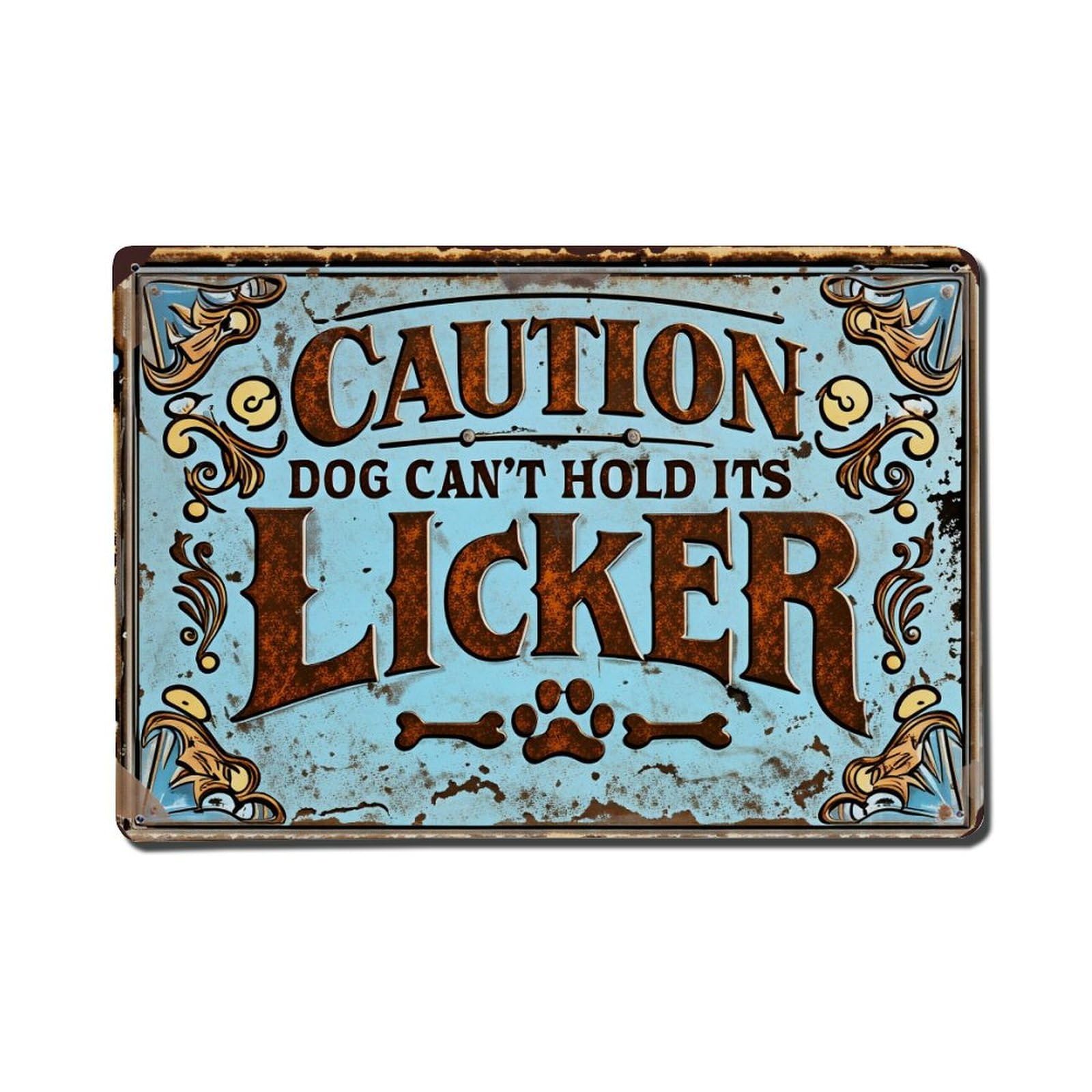 Enderetf Vintage Caution Dog Cant Hold Its Licker Paw Print Bones Decorative Tin Sign Metal Poster, Home Bar Garage Man Cave Cafe Indoor & Outdoor Wall Decoration 8X12inches