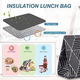 iknoe 9L Insulated Lunch Bag for Women & Adults - Foldable Leakproof Cooler Tote with Pockets, Wide-Open Design, Black Rhombus