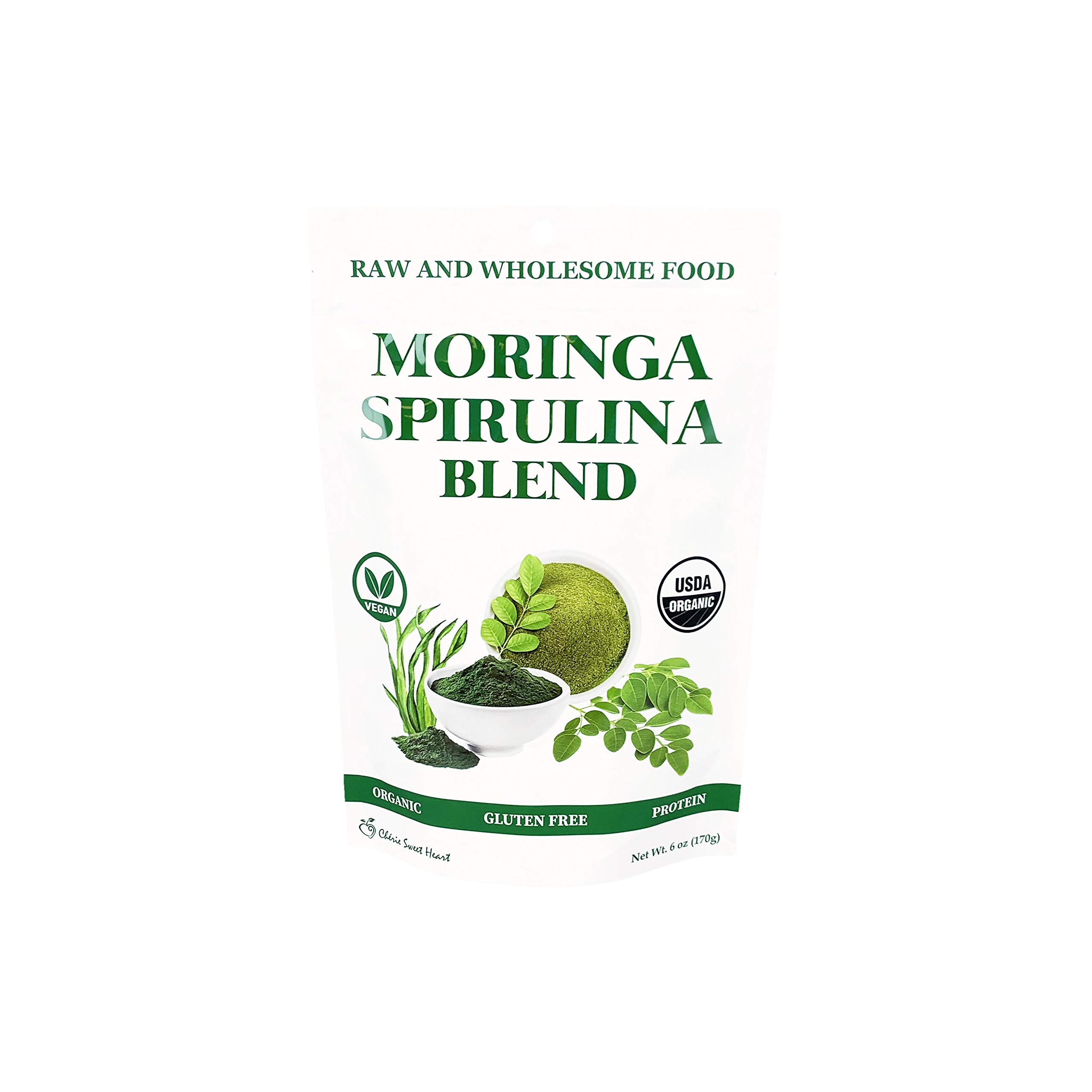 Organic Moringa & Spirulina Superfood Blend, 6 oz – USDA Organic, Non-GMO, Vegan, Gluten-Free Supergreens Powder for Energy, Detox & Daily Wellness