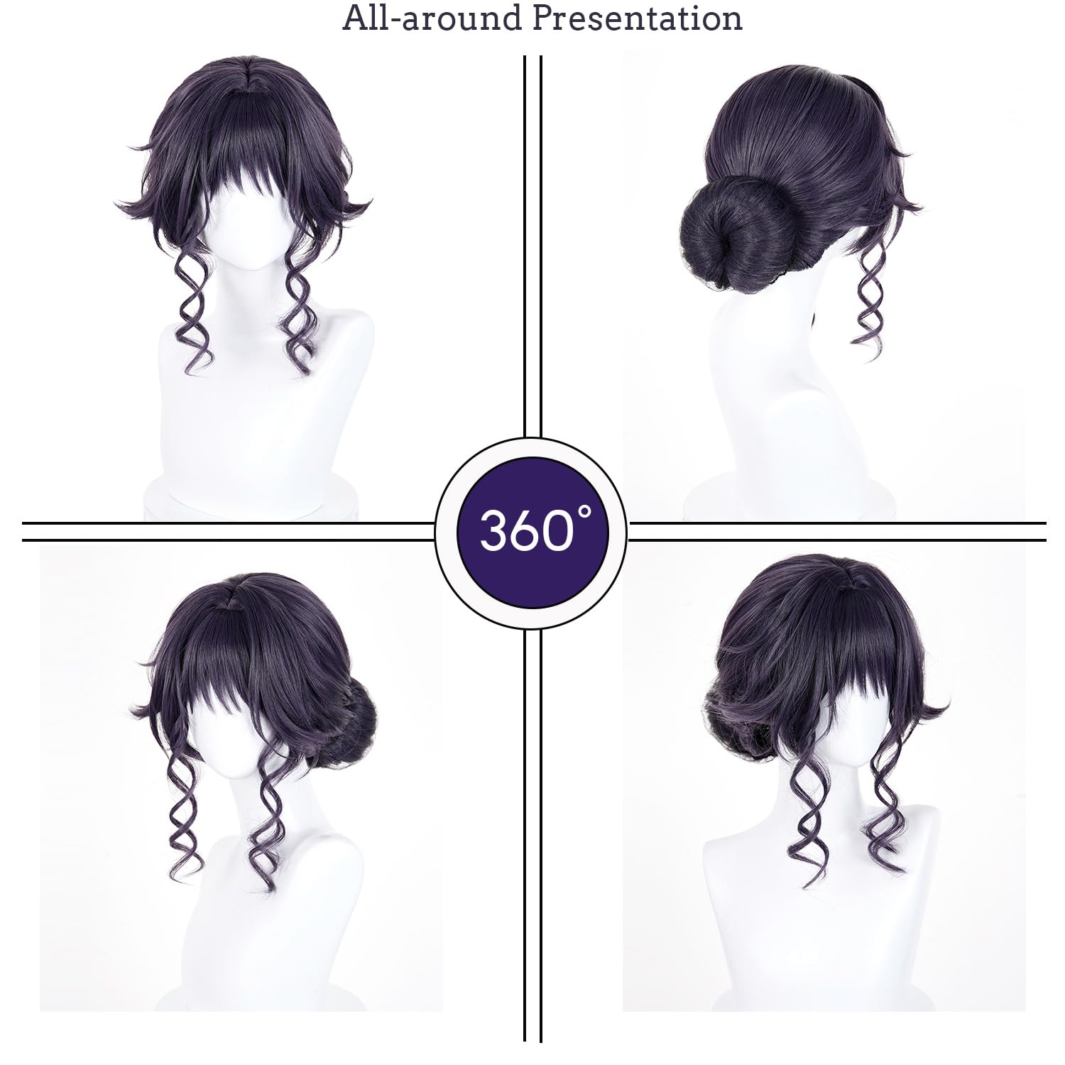 LABEAUTÉ Kaoruko Waguri Cosplay Wig Dark Purple Elegant Bun Updo Heat Resistant Synthetic Hair Wig with Cap for Women Anime Cosplay Convention Daily Wear