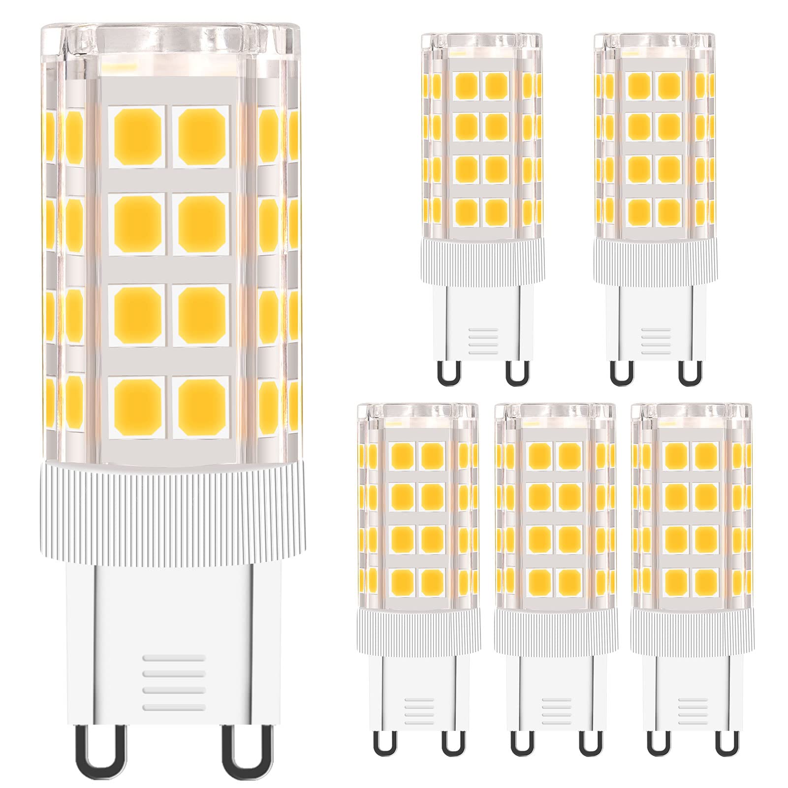 DamtongG9 LED Light Bulbs, 5W Warm White 3000K 400LM G9 LED Bulb, Equivalent 40W 50W Halogen Bulbs, Energy Saving, No Flicker, Non Dimmable, for Chandelier Home Lighting Pack of 6
