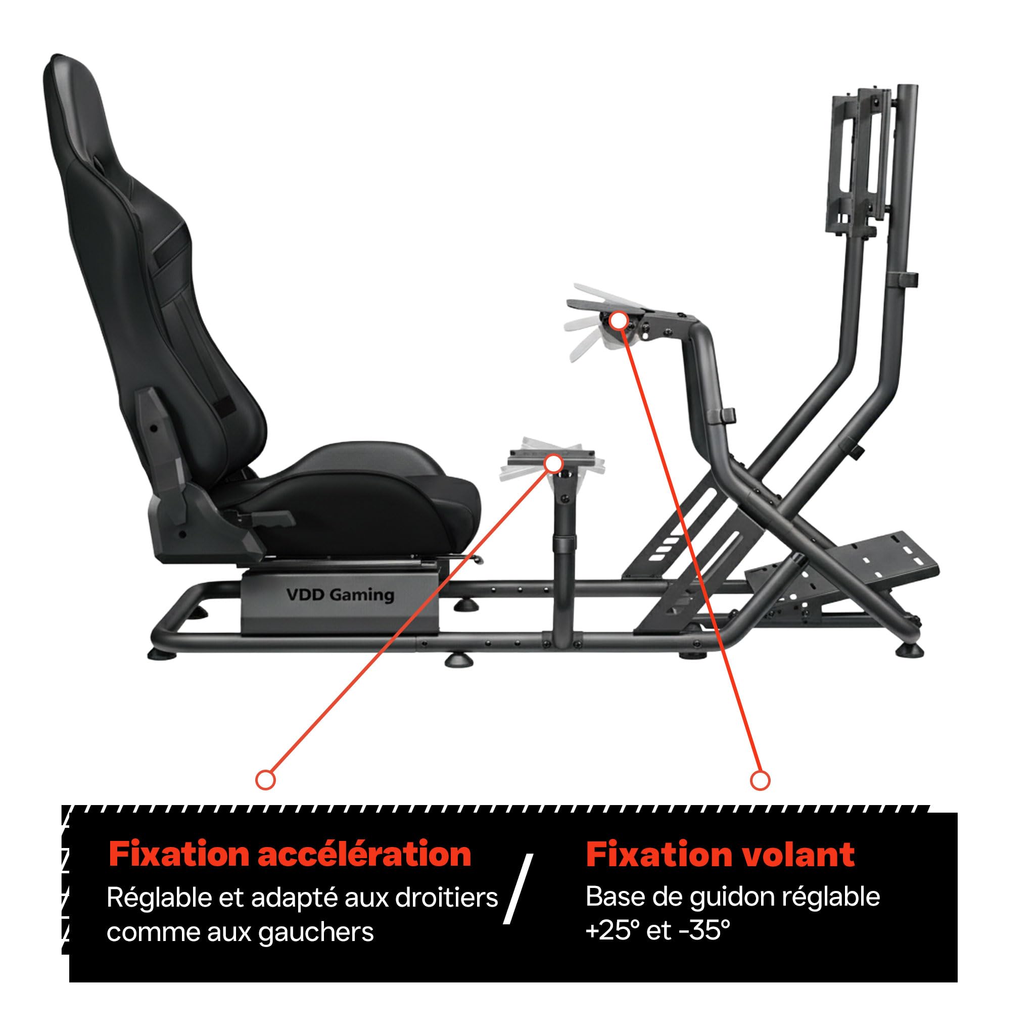 VDD - Simulateur de cockpit avec siège baquet - entièrement réglable – siège baquet