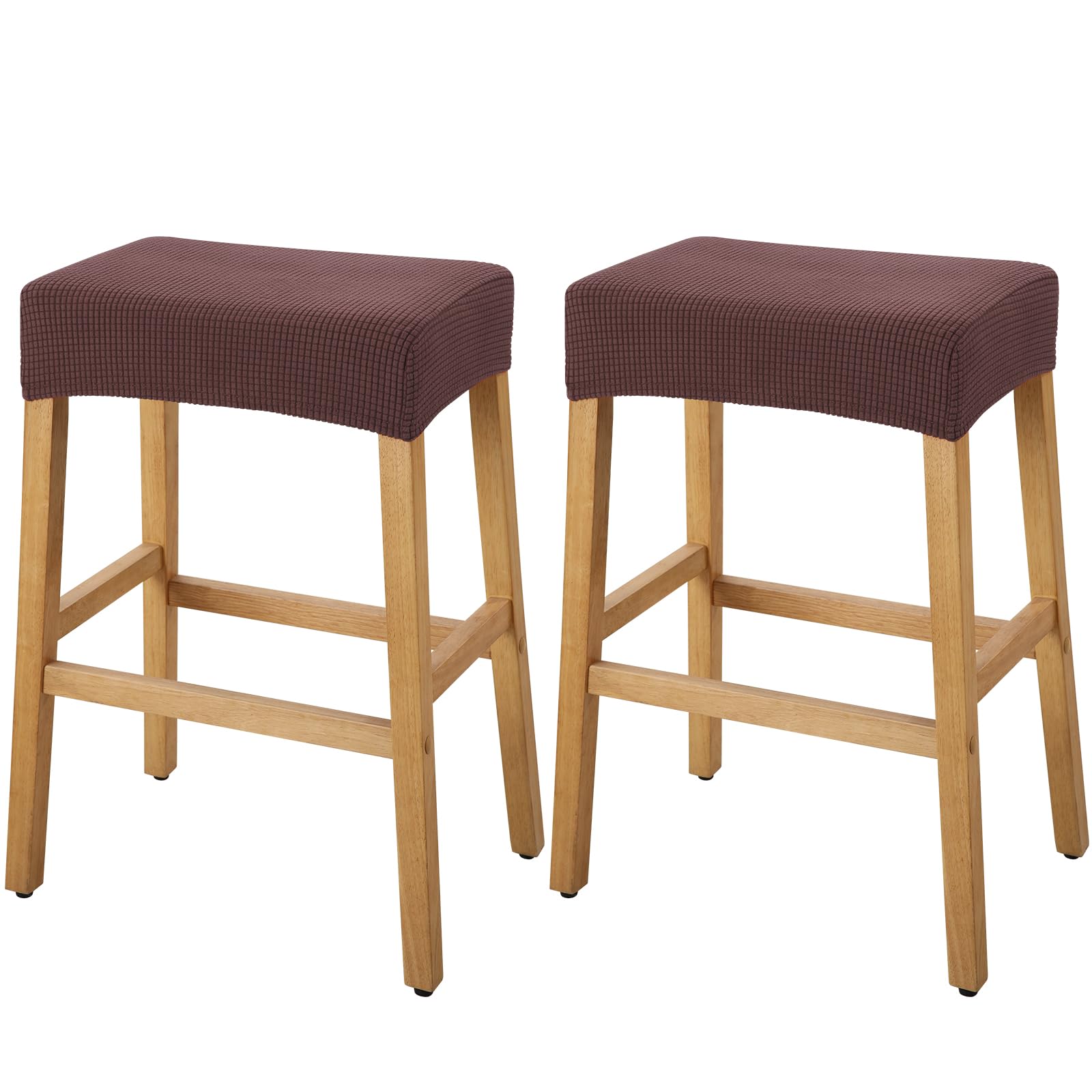 YISUN Stool Covers Rectangle - 2 Pack Stretch Waterproof Saddle Seat Cover Counter Bar Stools Bar Chairs Covers Kitchen Island Chairs Cushion Protector (2, Coffee)