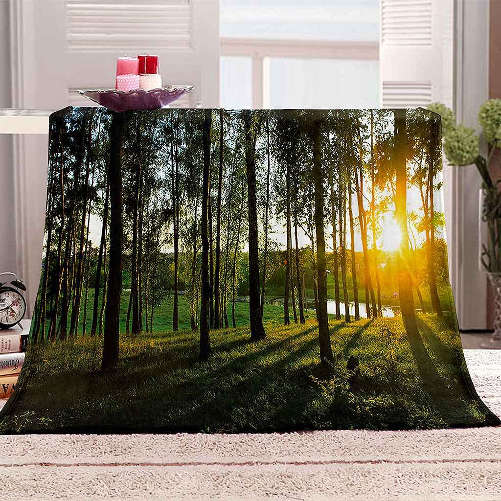 Couverture canapé paysage de bois plaid chaud en microfibre pour cocooning au salon
