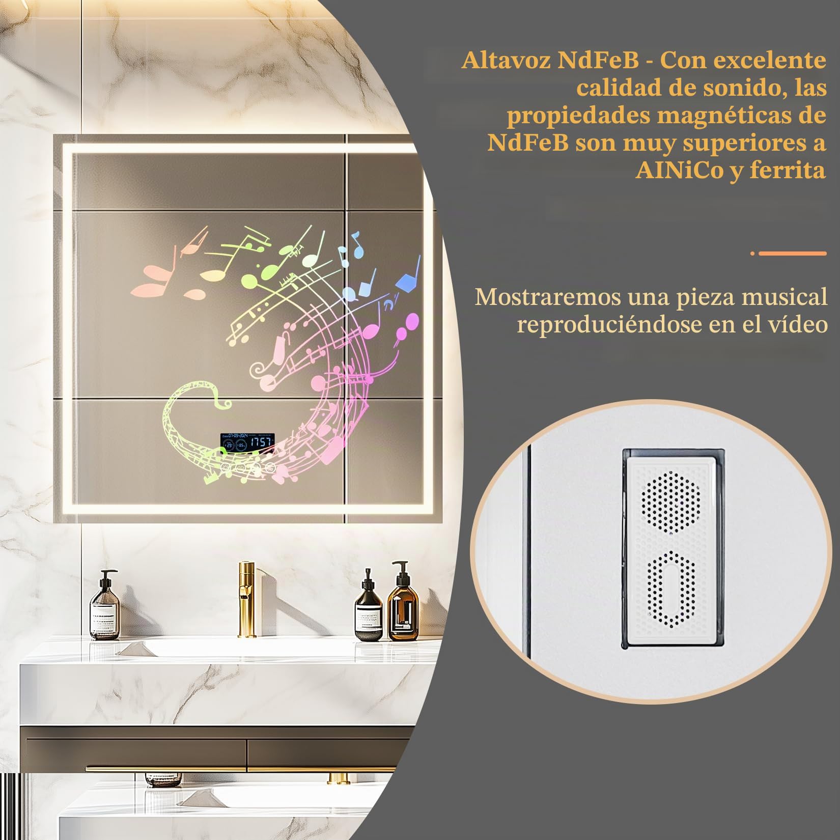 LUVODI Espejo Baño Led con Luz Bluetooth: 80x80 cm Espejo Pared Antivaho Cuadrado Espelho Banho Lavavo con 2 Altavoz Luz Frontal y Retroiluminado 3 Color de Led Regulable, Memoria, Certificado CE