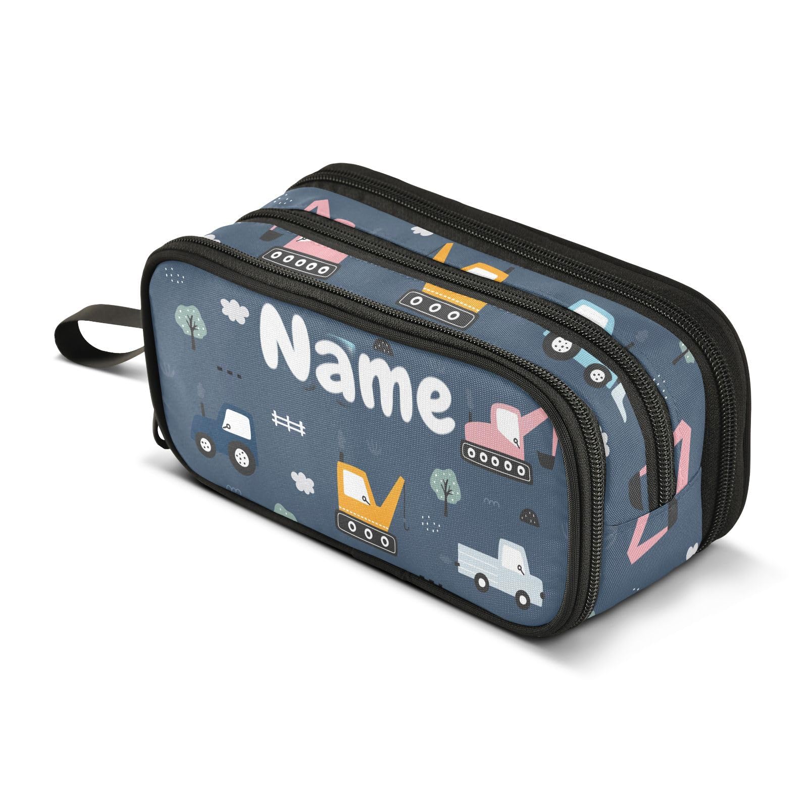Mnsruu Custom Name Truck Machinery Car Pencil Case Boys Girls Personalized Pen Bag School Office Stationery Organizer Pencil Pouch Holder Kids Teens Adults