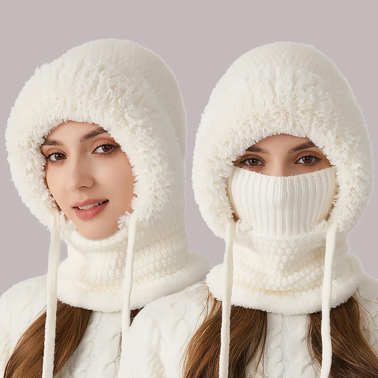 Czapka beanie 3 w 1 dla kobiet, dzianinowa kominiarka odporna na zimno czapka zimowa, wiatroszczelna czapka szalik na zewnątrz