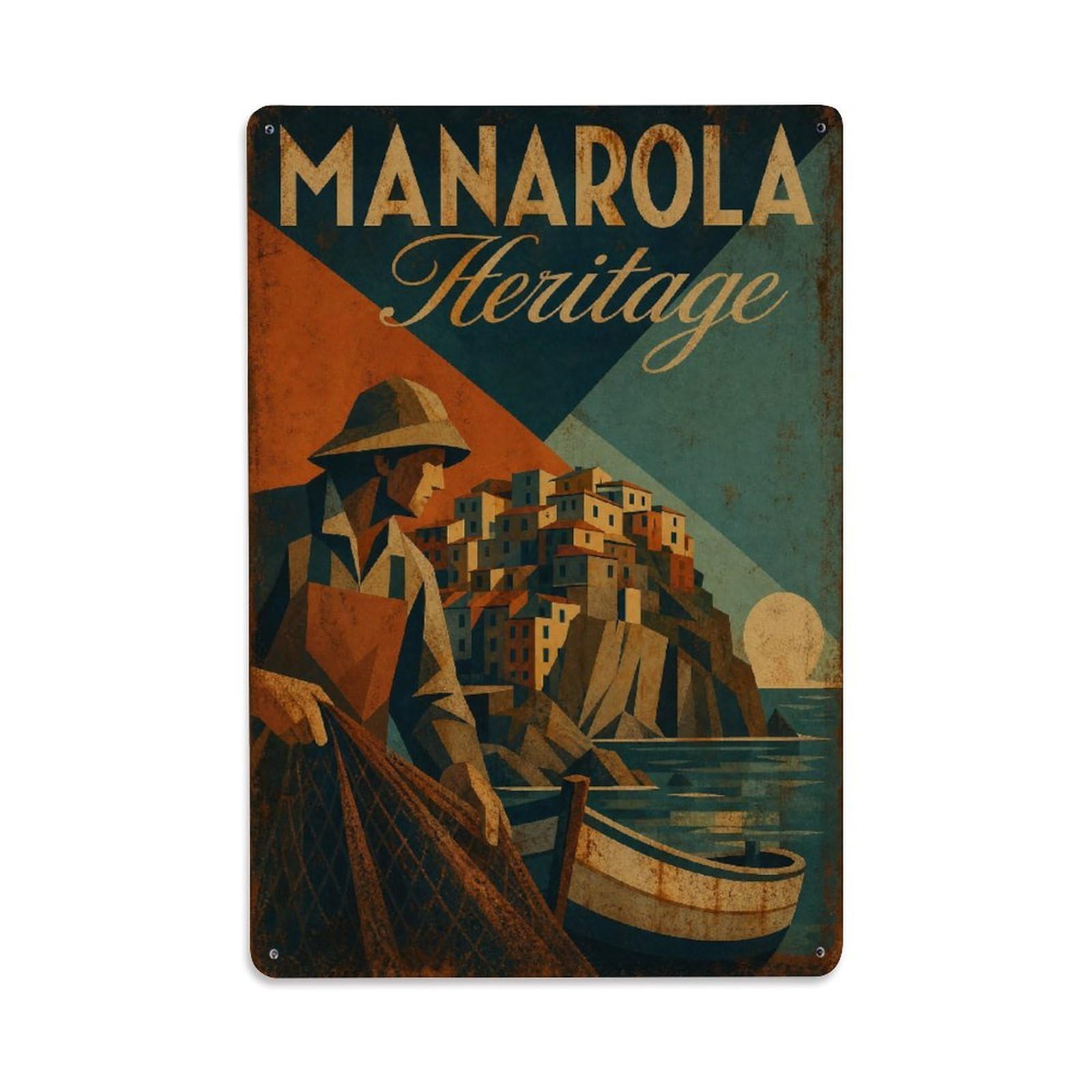 Huiyhb 8X12inch(20X30cm) Vintage Travel Manarola Fishing Village Heritage Maritime Italy Metal Tin Sign