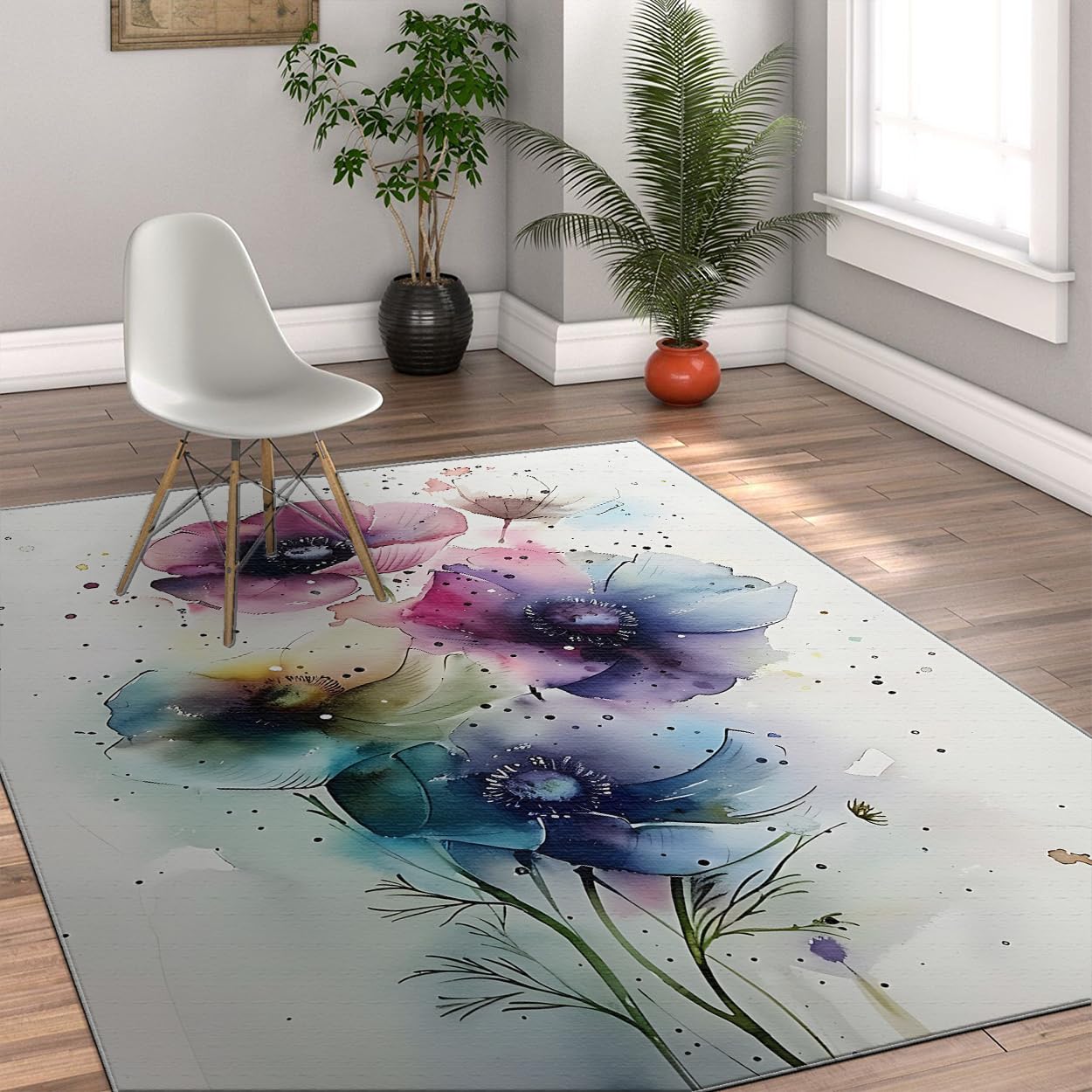 Carpette floral motif pivoine lavable pour protéger le sol des pièces de passage