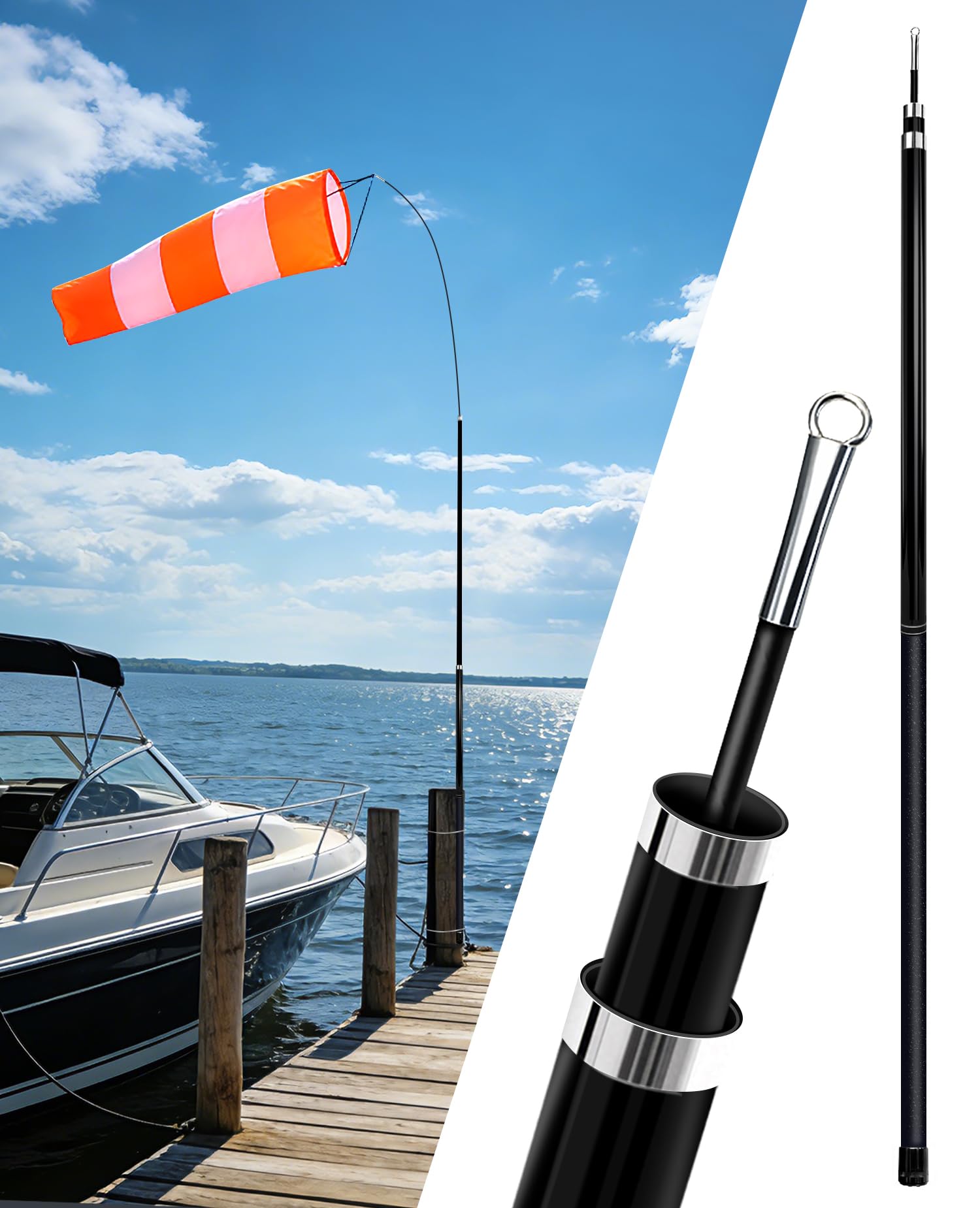 Telescoping Windsock Pole 8 FT – 3-Section Heavy Duty Fiberglass Wind Sock With Reinforced Twist-To-Tighten, Portable Wind Direction Pole For Rv, Dock, Garden, Decor, Bird Deterrent – Wind Resistant-image-38