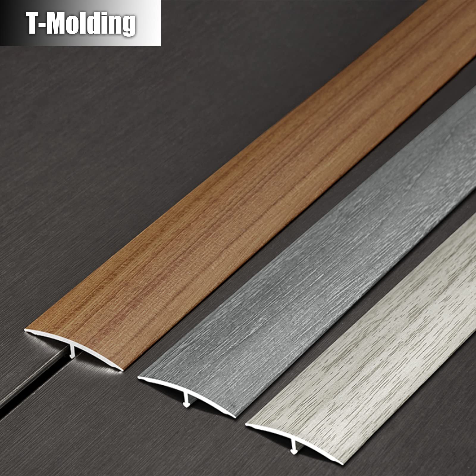Perfil en T de aluminio de 90 a 150 cm, 4 cm de ancho, acabado de grano de madera para transiciones de laminado, azulejos y madera, ideal para bordes de suelos lisos, solución duradera y elegante