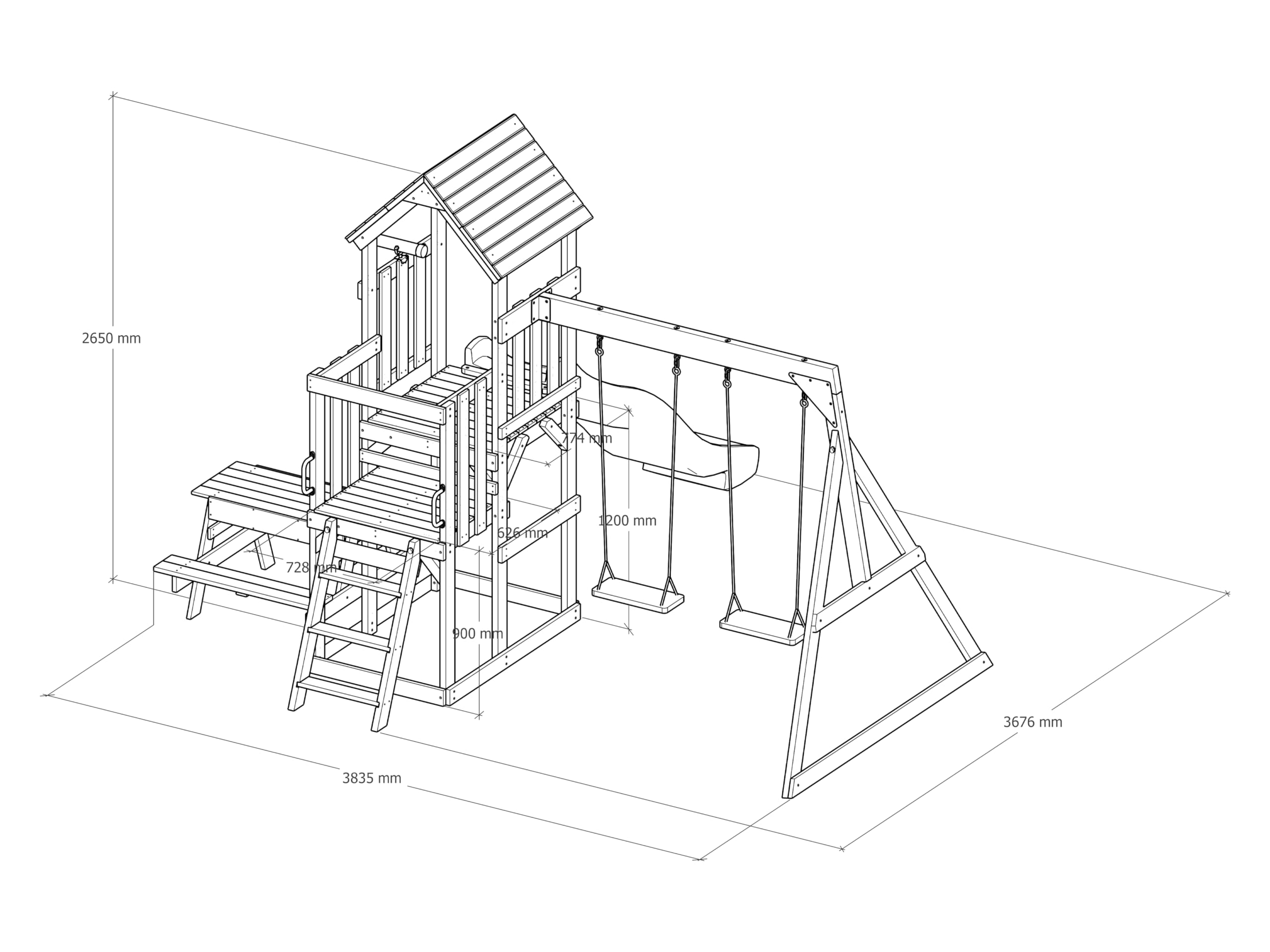 AXI Mette Spielturm aus Holz mit 2 Schaukeln | XXL Spielhaus/Spielplatz für Kinder mit Picknicktisch, Sandkasten & Rutsche, Grau | Schaukelgerüst für den Garten