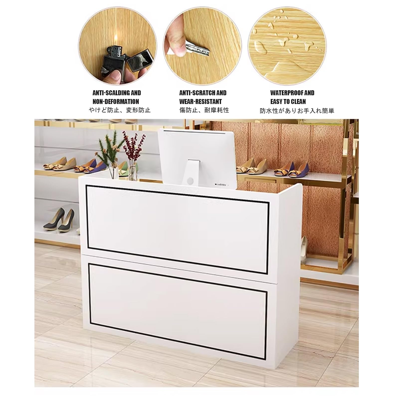 Moderno banco reception con gestione dei cavi, per uffici, hotel e negozi di abbigliamento, 100 cm, elegante reception per sale da lavoro