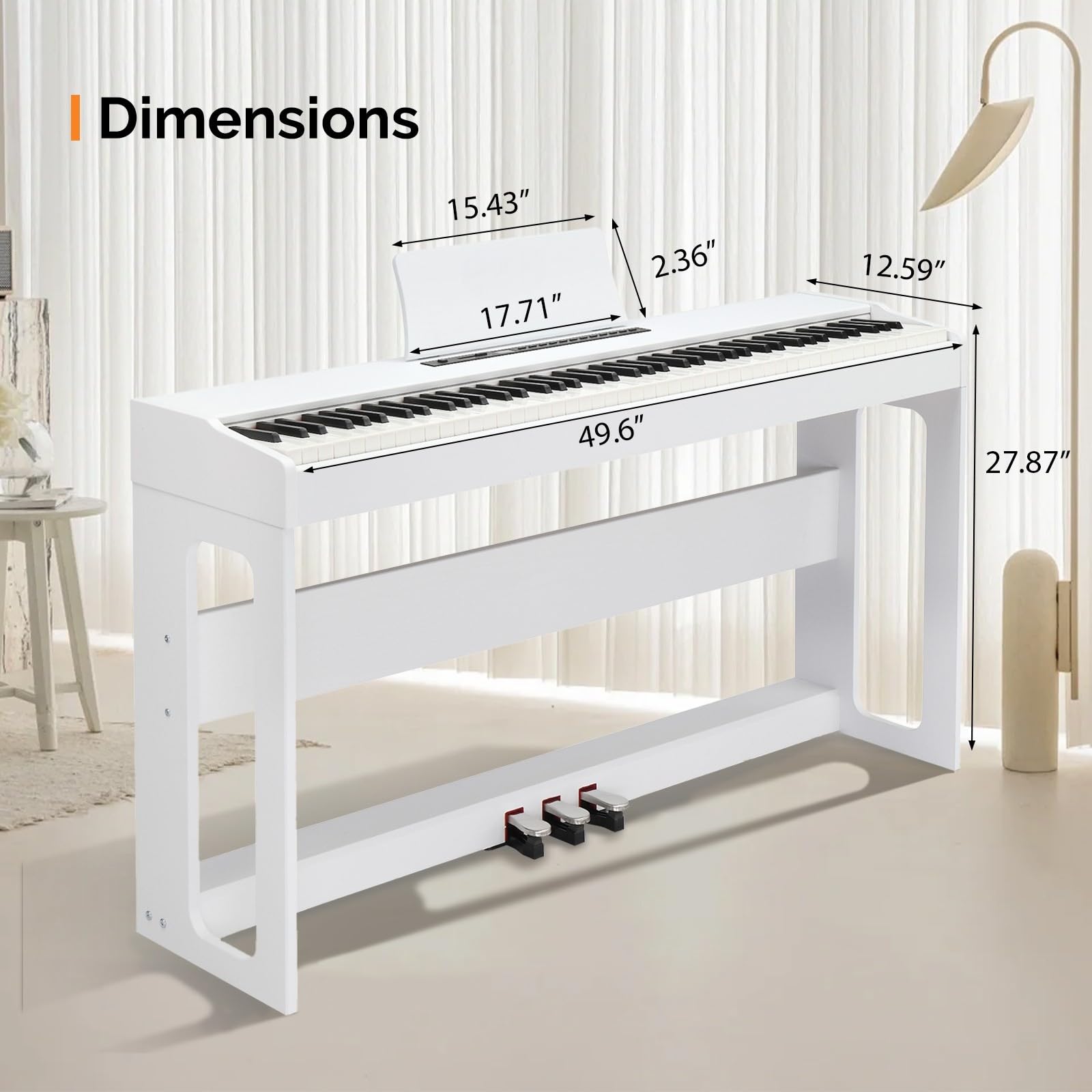 LALAHO E-Piano 88 tasti pesati, pianoforte digitale per principianti, tastiera piano con unità 3 pedali, MIDI-USB, doppio Bluetooth, altoparlanti stereo, 128 toni e ritmi, bianco