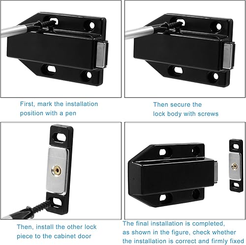 Miniatura 5 de 2 pestillos magnéticos negros de empuje resistentes de 2.992 x 1.811 x 0.669 in, cierre magnético táctil para abrir con tornillos para cajón