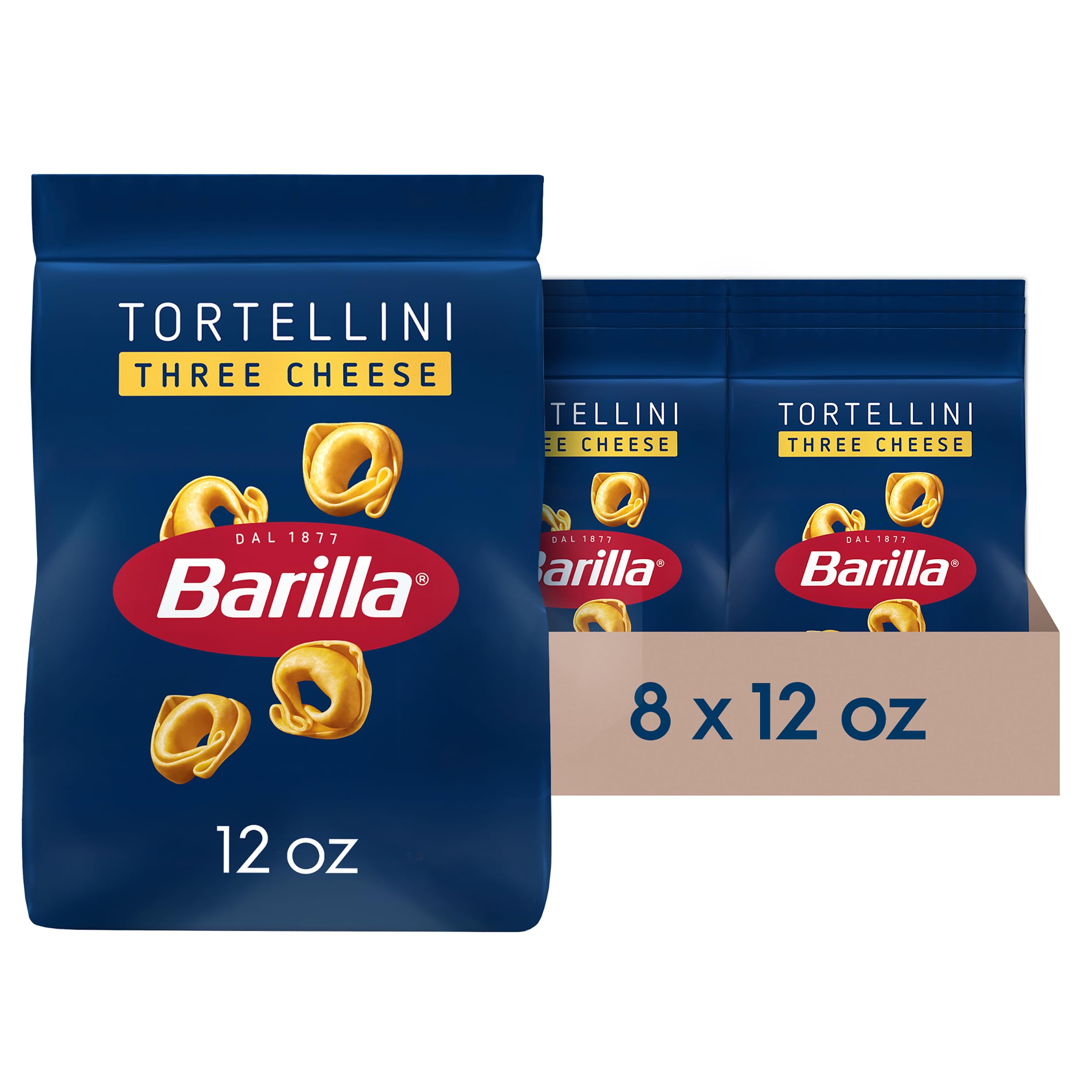 BARILLA Three Cheese Tortellini Pasta, 12 oz. Bag (Pack of 8) - 6 Servings Per Bag - Pantry Friendly Dried Tortellini - Made with Non-GMO Ingredients
