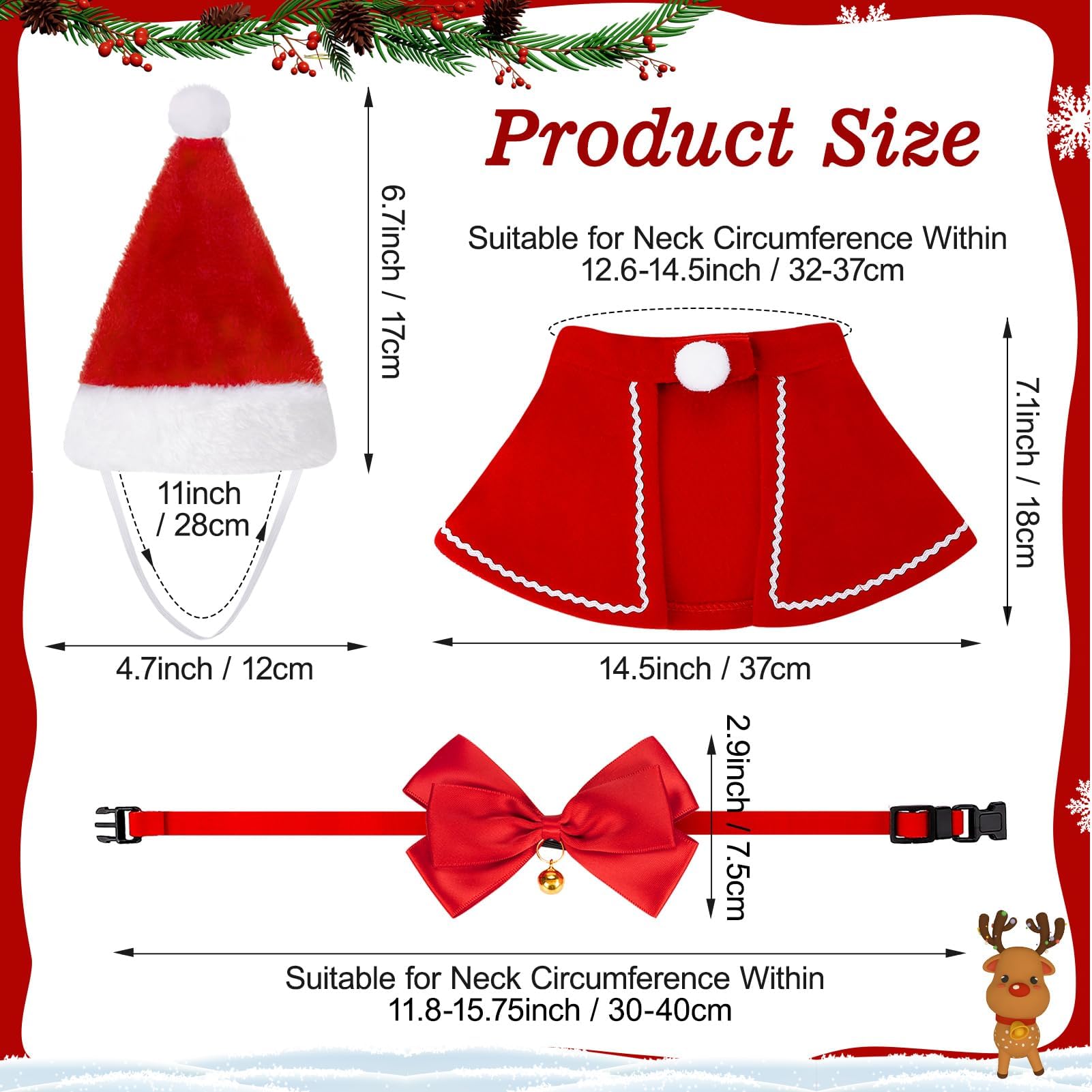 MELLIEX 3 Piece Christmas Cat Costume Dog Costume with Christmas Hat, Red, Medium - Image 4