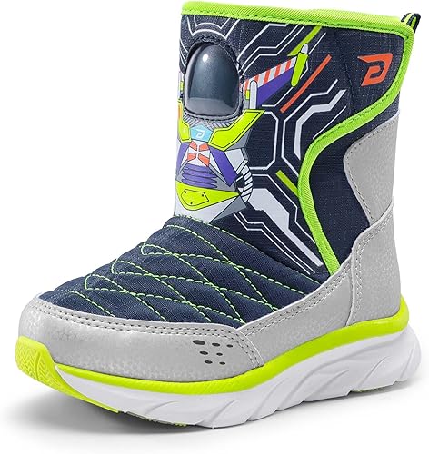 DREAM PAIRS Botas de nieve para niños y niñas, con ranura de cápsula espacial, con velcro y forro de piel sintética, ligeras, a media pantorrilla,