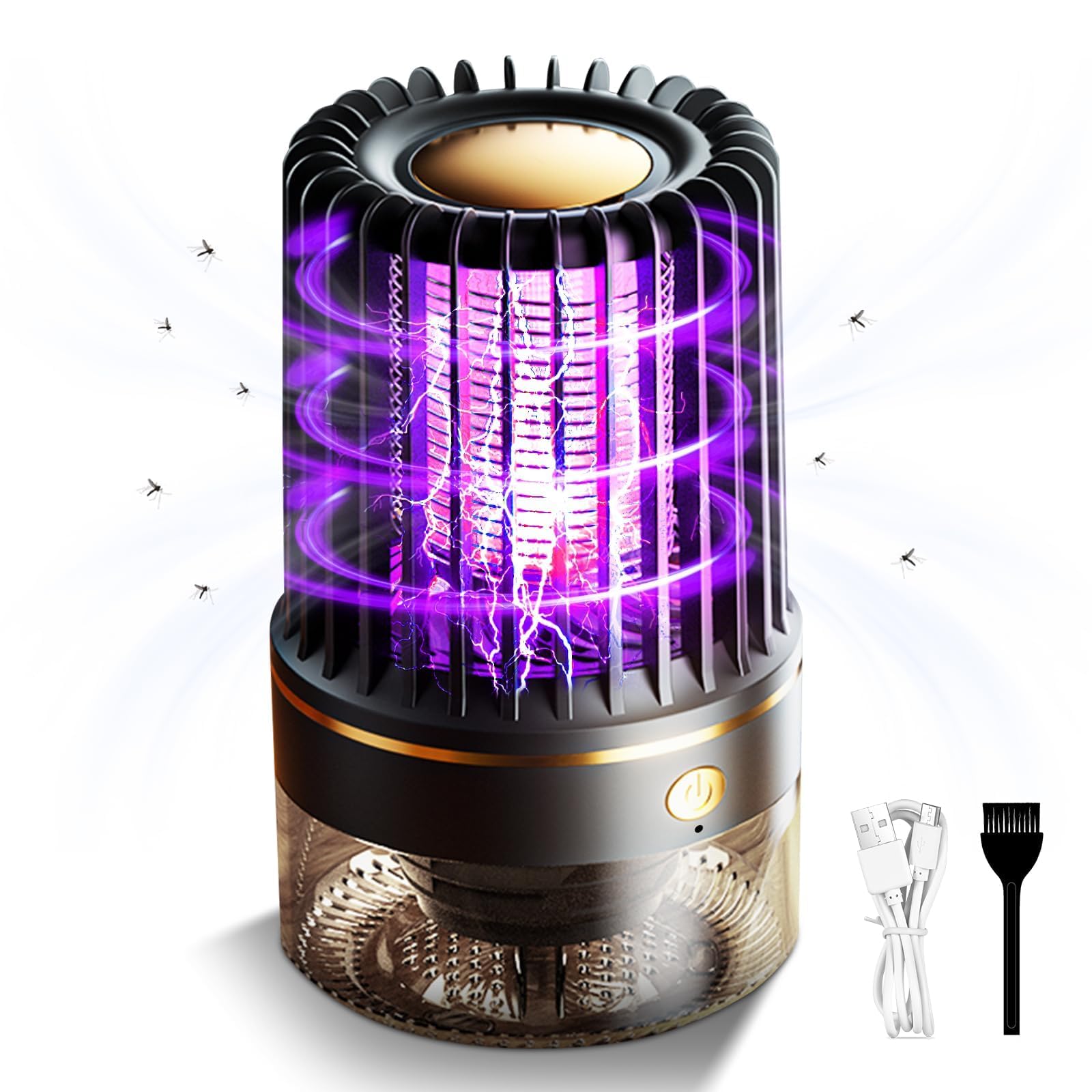 Insektenvernichter Elektrisch – 4200V Mückenlampe mit UV-Licht, USB elektrische Fliegenfalle, kompakt mit Reinigungsbürste & Aufhängehaken für Camping/Garten/Balkon/Schlafzimmer-Mückenvernichter-Lampe