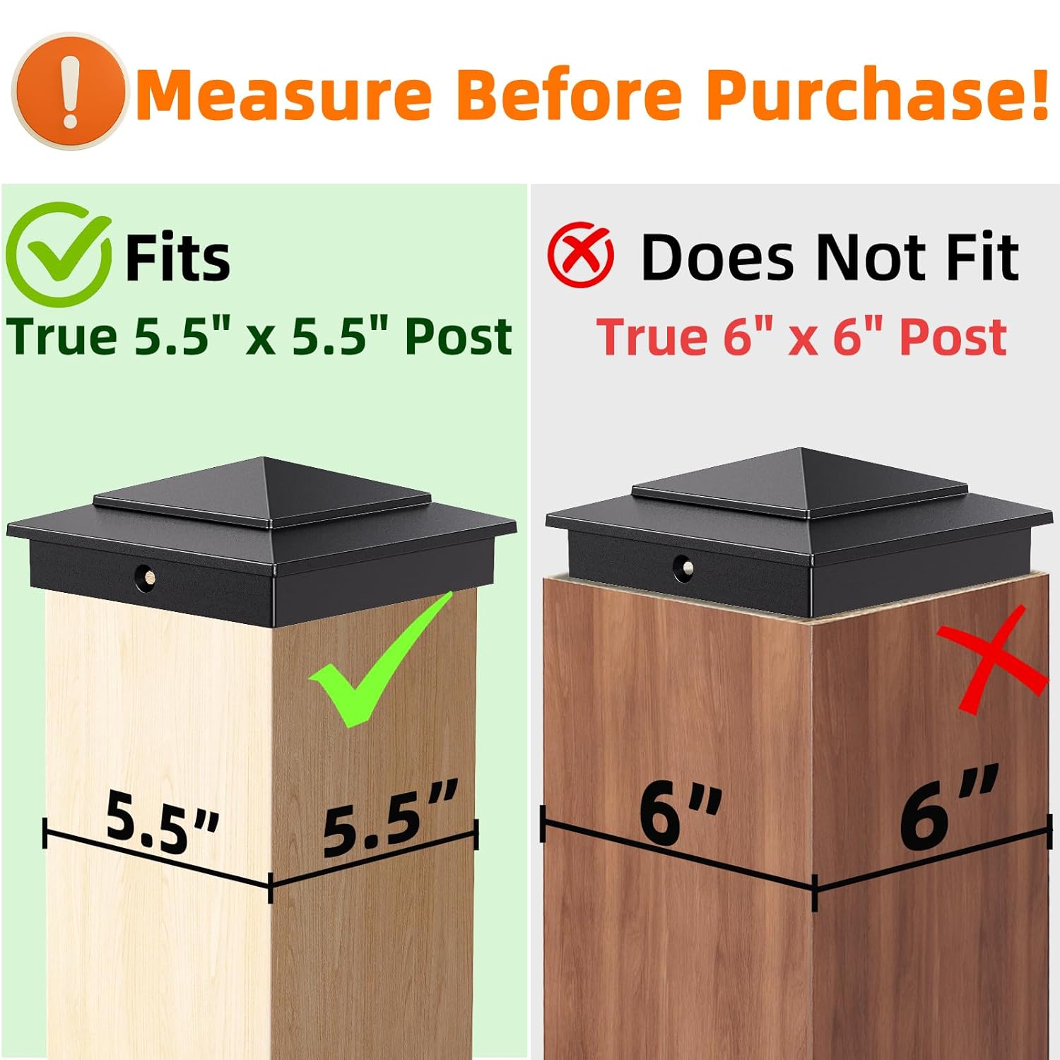 6" x 6" Aluminum Pyramid Post Caps Fits Actual 5.5" x 5.5" Wood/Cedar Posts, 8-Pack Unbreakable Fence Post Caps Cover for Outdoor Fences, Decks, and Mailbox Posts