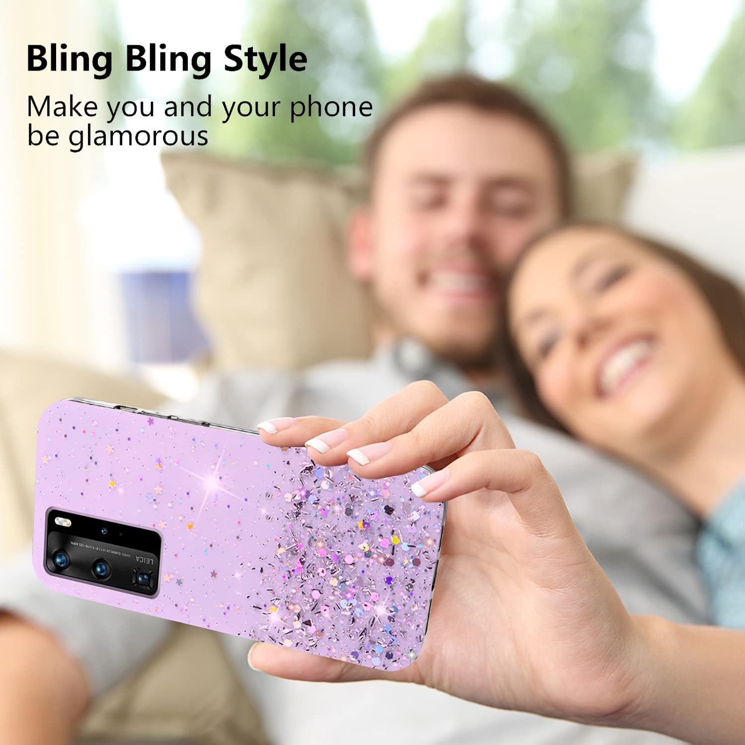 Cover Yarxiawin Per Huawei P40 Pro – Trasparente Con Glitter Rosa E Cristalli, Morbida E Antiurto