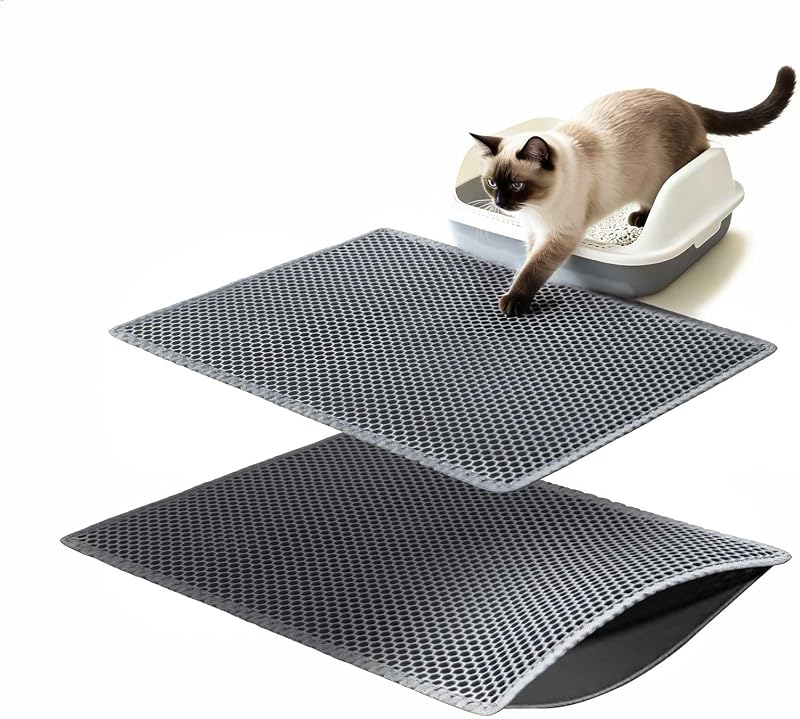 Tapete para Caixa de Areia de Gatos com Dupla Camada, EVA Macio e Base Antiderrapante DOTPURFECT Cinza, Pacote com 2