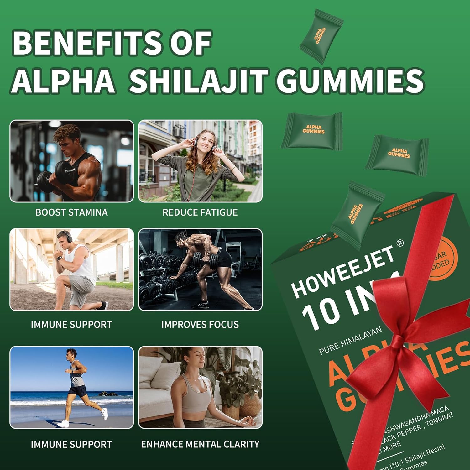 Himalayan Natural Shilajit Gummies for Men, 10-in-1 Alpha Gummies with 4000MG Pure Shilajit, Ashwagandha, Ginseng, Tongkat Ali & Maca Root, Sugar Free, Vegan, 60 Count